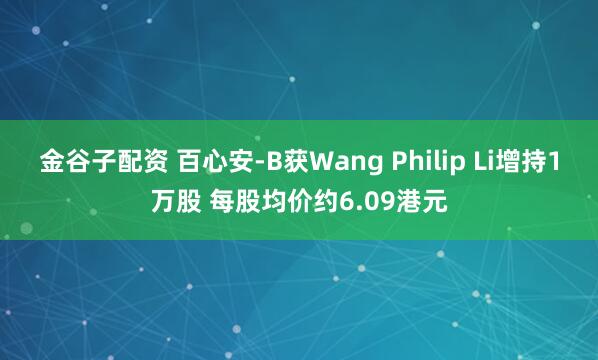 金谷子配资 百心安-B获Wang Philip Li增持1万股 每股均价约6.09港元